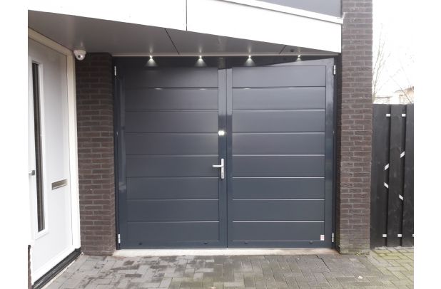 Openslaande garagedeur Luxe-Line Twin Satin Ligna zwart/grijs